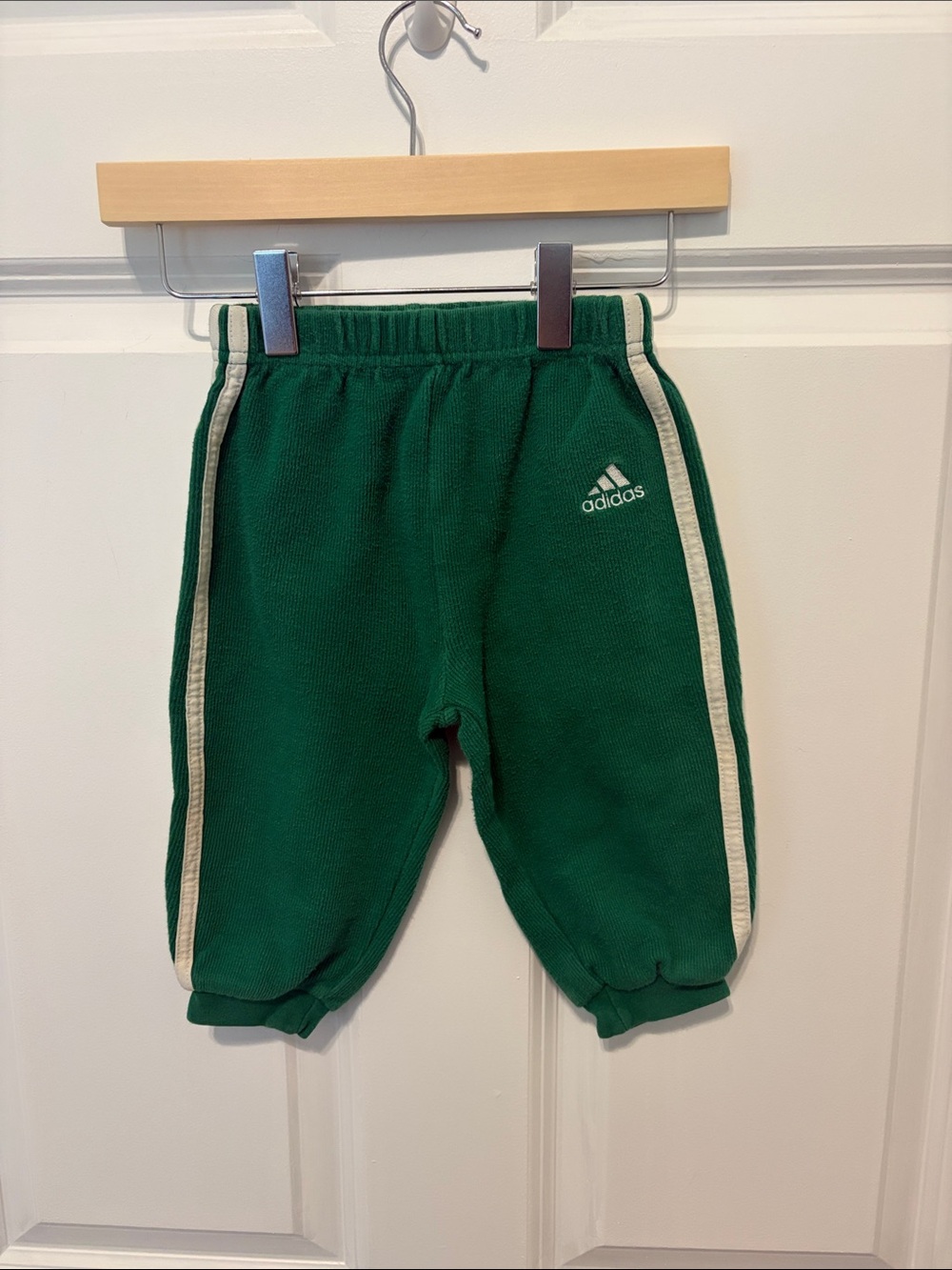 adidas Green Kids Joggers with White Side Stripes Vintage